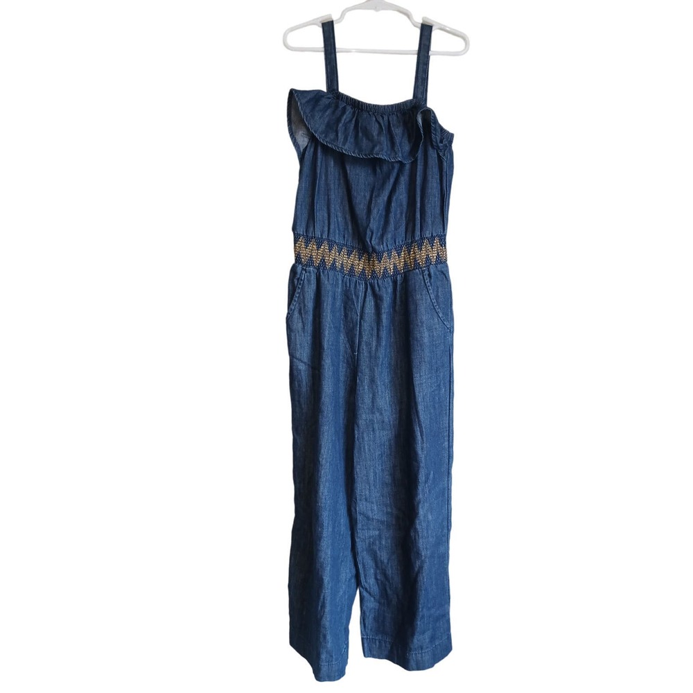 Cat & Jack Metallic Detail Blue Chambray Denim Jumpsuit Girls Med 7/8 Lagenlook